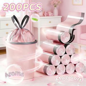 TEMU 200개 핑크 드로스트링 쓰레기 봉투 | 향기, 누수 방지, 냄새 방지, 폴리에틸렌, 다용도 (마당, 화장실, 식품 폐기물), 거실, 침실, 욕실, 주방에 적합|음식물쓰레기통