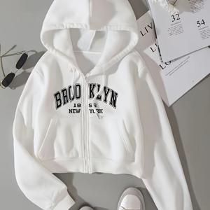 TEMU 캐주얼 여성용 후드티, 지퍼 포켓, 프린트 레터, 드로스트링 디자인, 모든 의상에 완벽