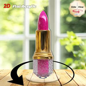 TEMU 2D 평면, 1개 회전식 2D 립스틱 & 아크릴 데스크탑 디스플레이 - 우아한 핑크 립글로스 홀더와 반짝이는 베이스, 광택 립스틱 스틱, 사무실/화장대, 실내/실외 장식, 립스틱 쇼케이스에 완벽, 2D 평면|화장대|립스틱