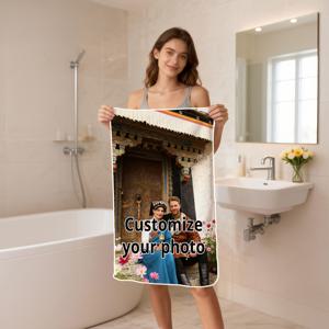 TEMU 1개 맞춤 제작 롱 타월 | 폴리에스터 혼방, 부드럽고 통기성 좋음, 사계절용, 세탁기 사용 가능, 선물 및 홈 데코에 적합