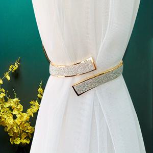 TEMU 1개 우아한 합금 커튼 타이백 - 고급스러운 골드와 반짝이는 질감, 드릴 없는 스프링 클립 후크, 현대적인 스타일의 메탈 커튼 홀더, 스타일리시한 홈 데코용