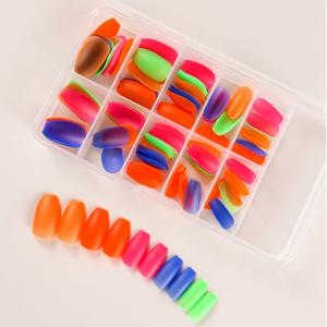 TEMU 120Pcs 형광 손톱 풀 커버 여름 네온 컬러 짧은 관상어 접착제 손톱 단색 네일 아트 DIY 매니큐어 어둠 속에서 빛나는