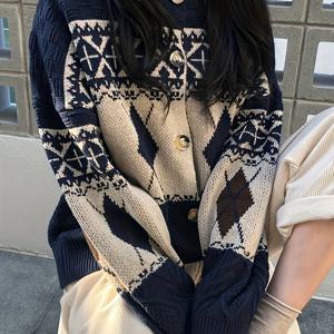 TEMU 여성용 봄 스웨터 가디건, 패턴 크리스마스 스웨터, 케이블 크루넥 가디건, 자카드 긴소매 가디건 코트, 우아한 여성용 스웨터 가디건 의상