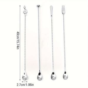 TEMU 1개/4개 스테인리스 스틸 304 긴 손잡이 믹서 스푼 | 칵테일 믹싱 로드, 아이스 스푼, 수프, 커피, 차 믹서