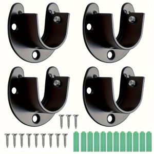 TEMU 2/4/6pcs 스테인레스 스틸 U 형 옷장 바구니 브래킷, 25mm, 블랙, 옷장 바구니 소켓, 옷장 레일 끝 지지대, 커튼 레일 홀더
