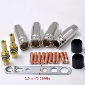 TEMU 19피스/세트, MB15 15AK MIG 접촉팁 0.6mm 0.8mm 1.0mm 1.2mm 용접 토치 노즐 부품 키트 원뿔형 노즐 슬리브 로드 도구 세트, Binzel 15Ak용 용접기 액세서리 Rilon Riland Jasic 용접 용품