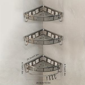 TEMU 우주 알루미늄 욕실 코너 선반, 2단계 무공 드릴 벽걸이 수납장, 욕실 액세서리 보관을 위한 후크가 있는 샤워 캐디