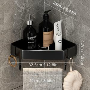 TEMU 1개 세련된 건메탈 그레이 코너 욕실 선반 - 방청, 드릴 필요 없는 벽걸이 금속 수납 선반, 수건 바 & 칫솔 거치대가 있는 현대적인 욕실용 샤워 캐디