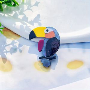 TEMU 여성용 시크한 아크릴 앵무새 브로치 핀 - 모자, 가방 및 액세서리용 컬러풀 동물 배지