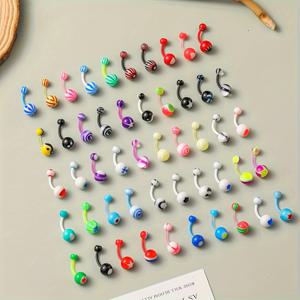 TEMU 50개 혼합 색상 크로스보더 복부 뱃지, 유럽 및 미국에서 인기 있는 바디 피어싱 주얼리 세트