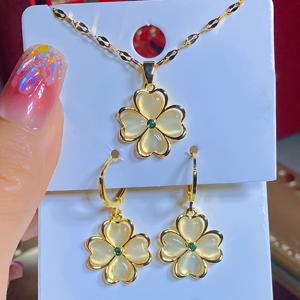 TEMU 3pcs 스테인레스 스틸 목걸이 및 귀걸이 콤비 세트, 클래식 클로버 귀걸이, 여성용 우아한 세련된 선물