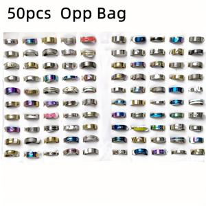 TEMU 20개/50개입 팩, 혼합 스타일, 스테인리스 스틸 반지, 도매용 반지, 사이즈 17mm-21mm, 남성용 반지, 도매, 박스 없음