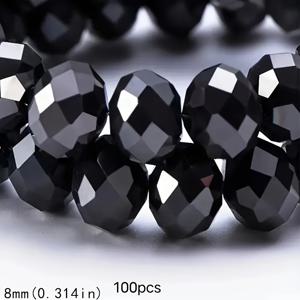 TEMU 100개 6-8mm 블랙 오스트리아 비즈, 사전 천공 구멍 - 반짝이는 면처리 유리 비즈, DIY 팔찌 & 목걸이 만들기용 - 대량 공예 재료, 보석 제작용 비즈, 광택 마감 비즈, 반사 품질, 비즈 아티스트를 위한 비즈