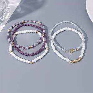 TEMU 수제 구슬 하트 참 멀티 레이어드 스택 팔찌 5개 세트, 여성용 데일리 휴가 파티 액세서리, 우정 팔찌