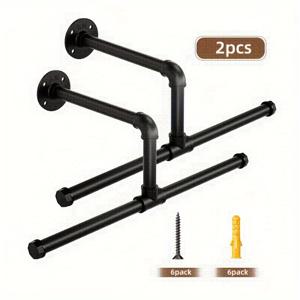 TEMU 산업용 파이프 벽걸이 옷걸이 랙, 파우더 코팅 마감 처리된 금속 구조, 부티크 및 가정 보관 정리함을 위한 빈티지 리테일 측면 매달린 진열대