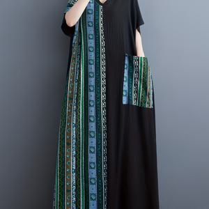 TEMU V넥 플러스 사이즈 패치워크 드레스