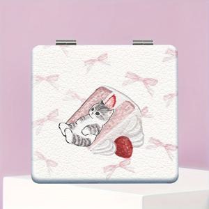 TEMU 밀레니얼 귀여운 곰 & 고양이 리본 미니 메이크업 거울, 접이식 휴대용 화장대 거울, 분말 코팅 표면, 무향, 휴대용, 인조 가죽 프레임, 일상 사용, 생일, 크리스마스, 추수감사절, 데이, 부활절, 자매 및 친구를 위한 결혼 선물