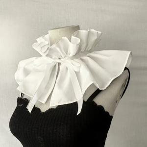 TEMU 새로운 프랑스식 왕관 스타일 러플 레이스업 하이넥 빈티지 러프 칼라 인조 칼라