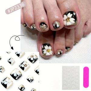 TEMU 24개입 숏 베벨 프렌치 프레스 네일 - 여성용 풀커버 인조네일, 화이트 플라워 & 골드 글리터 라인스톤 팁, 숏 오벌 쉐입, 파티, 웨딩, 프롬, 데일리 웨어용