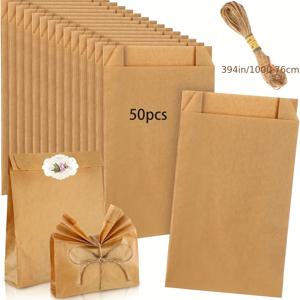 TEMU 50개/100개입 - 비누 포장지, 5'' X 8'' 크라프트 종이 포장지, 비누 포장용, 394인치 황마 로프 포함, 비누 만들기, 사탕, 립스틱, 선물, 공예품, 물품, 웨딩 선물 포장에 적합, 할로윈, 크리스마스, 추수감사절, 생일 선물 포장에 이상적