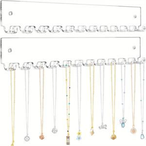 TEMU 12개의 후크가 있는 아크릴 보석 정리함, 벽걸이 형 목걸이 홀더, 목걸이, 브레이슬릿, 반지, 반지용 투명 플라스틱 디스플레이, 2pcs