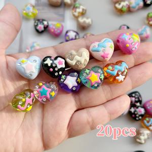 TEMU 스위트비즈 /60개 아크릴 하트 비즈, 손으로 칠한 투명 비즈, 별, 물방울, 파도 및 반짝이 장식, DIY 쥬얼리 만들기, 헤어 타이, 키체인 및 액세서리용