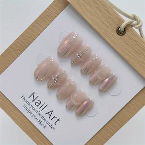 TEMU 새로 입고된 핸드메이드 웨어 네일 쇼트 오벌 프렌치 펄 스커트 섹시 고급 절묘한 네일 매니큐어