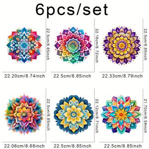 TEMU 6개 세트 생생한 만다라 DIY 아이언온 전사 스티커 - 빨래 가능 플라스틱 솔 열전달 스티커, 티셔츠·청바지·마스크·백팩용 재봉 필요 없는 프레스 데칼, 6가지 독특한 디자인, 내구성 강한 선명한 색상, 창의적인 패브릭 장식, 정교한 패턴 디자인, 쉬운 적용