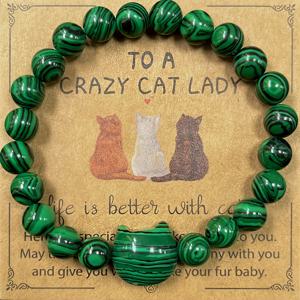 TEMU 고양이 테마 행운의 팔찌 - 8mm 타이거 아이, 아벤트루린, 투르키즈, 말라킷 비즈, 손수 만든 자연석 팔찌, 격려, 추모 선물, 남성과 여성 패션, 아름다운 보석 액세서리 - 고양이 팬들을 위한 완벽한 선물