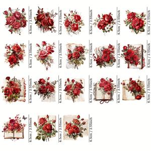 TEMU 18개의 접착 로맨틱 레드 로즈 테마 스티커, 방수, 유리 컵&병, 머그, 노트북, DIY 공예용 자체 접착 데칼