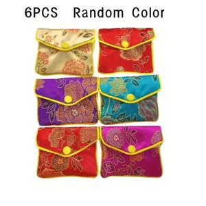 TEMU 6개 세트 자수 파우치, 전통 중국 브로케이드 주얼리 선물 가방, 결혼식, 축제, 홈 정리용 보관 파우치, 주얼리 제작 디스플레이 및 포장 용품, 비즈워크 및 주얼리 공예