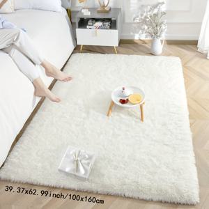 TEMU 1개, 북유럽 스타일 오프화이트 롱 플러시 혼방 카펫, 단색 푹신한 러그, 부드럽고 두꺼운 내구성 바닥 장식 카펫, 침실 침대 옆 및 거실 소파용 범용 러그, 거실 전체 커버를 위한 대형 직사각형 카펫