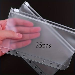 TEMU A5 지퍼 포켓 25개입 (6홀), 6링 경제 바인더용 저렴한 현금 봉투 투명 지퍼 폴더, 바인더 가방 및 PVC 파일 정리함 디자인