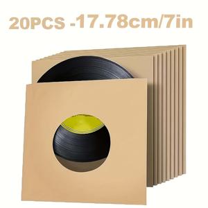 TEMU 20개입 7인치 스퀘어 비닐 레코드 슬리브, 싱글 및 앨범 보관용 구멍이 있는 종이 재킷 커버, 120gsm 종이 레코드 슬리브