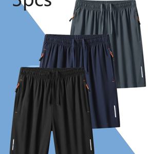 TEMU 3개 남성 여름 스포츠 캐주얼 반바지 | 97%, 3% 스판덱스, 약간의 스트레치, 통기성, 트렌디한 피트니스 반바지, 비치 팬츠