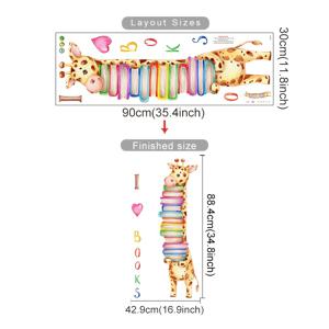 TEMU 1개 수채화 책 기린 책 벽 스티커 데칼, 침실 교실 홈 데코레이션용 접착식