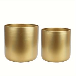 TEMU 2개/세트 대형 금속 화분 정원용 실내용 원형 다육이 화분, 선인장 화분 실내 장식용 화분 (6.7인치+7.5인치, 골드)