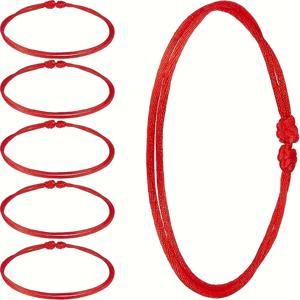 TEMU 6개 세트 레드 팔찌 중립적 빨간색 로프 조절 가능한 카발라 레드 노트 로프 팔찌 부적 보호용 레드 로프 팔찌 세트에는 기도와 축복이 포함됩니다