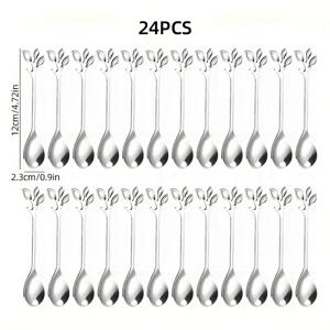 TEMU 크리에이티브 차이스 12/24개, 우아한 실버 리프 스테인리스 스틸 미니 커피 스푼 세트, 내구성 있고, 녹 방지, 쉽게 청소할 수 있음, 디저트, 음료, 밀크셰이크에 적합, 가정, 파티, 결혼식, 축제에 매우 적합