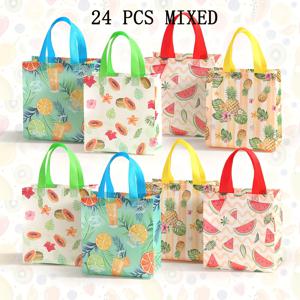 TEMU 24개 열대 하와이 파티 선물 가방, 손잡이가 있는 부직포, 결혼식, 생일, 독신 파티, 졸업을 위한 알로하 루아우 선물 가방 - 봄/여름 휴일 용품, 루아우 이벤트 액세서리 | 생동감 넘치는 열대 디자인 | 튼튼한 손잡이 가방, 하와이 파티 장식