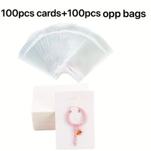 TEMU 100/200 키체인 디스플레이 카드, 자체 밀봉 투명 백 포함, 팔찌 및 키링 포장에 적합 - 주얼리 제작, 디스플레이 및 포장 용품, 비즈 공예를 위한 보관 및 포장 백 세트