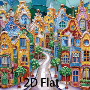 TEMU 2D 평면 무지개 빛 아트 페인팅 키트, 불규칙한 말 드릴 포함, 작은 마을 디자인, 반짝이는 자수 세트, 홈 데코용 캔버스 11.81x11.81인치