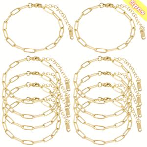 TEMU 5개 종이 클립 체인 팔찌 세트 - 6.3인치 조절 가능한 스테인리스 스틸 참 장식 팔찌 (골드 및 실버 색상), 키트 제작에 적합, 조절 가능 팔찌, 참 팔찌, 내구성 좋은 팔찌