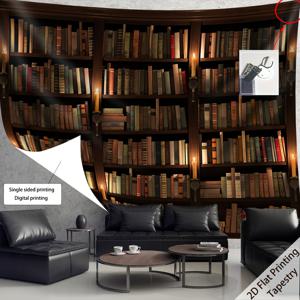 TEMU 1개 특대형 레트로 책장 벽걸이 태피스트리 - 빈티지 도서관 장식, 책장 포함, 전기 불필요, 간편한 설치, 거실, 침실용