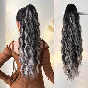 TEMU 1개 대형 클로 클립, 쉬운 헤어 스타일링, 여성용 합성 포니테일 가발, 파티와 데이트용 블랙 & 화이트 포니테일, 여성스러운 매력을 더하는 헤어 액세서리