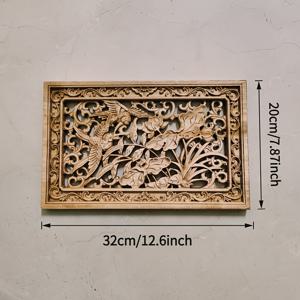 TEMU 1개 빈티지 나무 새와 꽃 조각 벽 패널, 3D 속이 빈 캄포우드 장식 패널, 연꽃과 덩굴 디자인, 문과 벽을 위한 우아한 나무 벽 장식 크리스마스 장식
