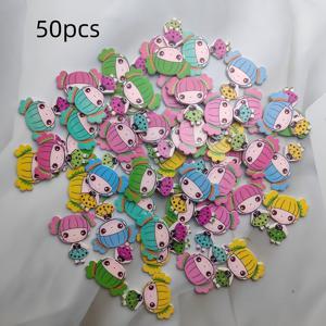 TEMU 50개 카툰 소녀 나무 단추 | 핸드메이드 DIY 재봉 및 공예용 액세서리 (옷, 가방, 홈 데코) | 물방울 무늬 모자 디자인 | 페스티벌 프로젝트와 파티 선물에 이상적