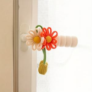 TEMU 이중 꽃 문 손잡이 보호 커버, 수제 꽃무늬, 조용한 충돌 방지 도어 프로텍터, 벽 및 도어 잠금장치 손상 효과적으로 방지, 편안한 그립감, 설치가 용이함