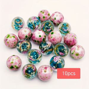 TEMU 신상 12mm 핑크 벚꽃 패턴 수제 원형 비즈, 팔찌, 목걸이, 귀걸이 제작용