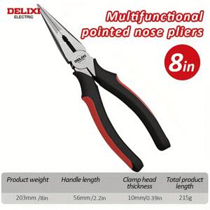 TEMU DELIXI 전기용 6인치/8인치 니들 노즈 플라이어, 대각선 절단, 와이어 스트리퍼 크림퍼 커터, 종이 클램프 정밀도, 헤비듀티 CRV 스틸, 소프트 그립과 와이어 커터 포함, 전기 기술자 및 수리공 등에 적합